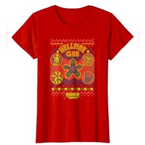 Stranger Things Hellfire Club Icons Red T-Shirt, womens size small